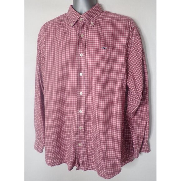 Vineyard Vines Shirt Mens‎ L Red Check Whale Shirt Long Sleeve Classic Preppy - Picture 3 of 6